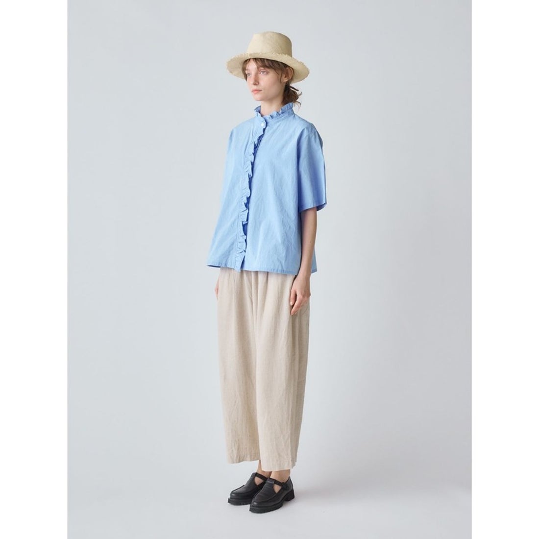 ミディウミ MidiUmi MidiUmi ハーフスリーブフリルショートシャツ