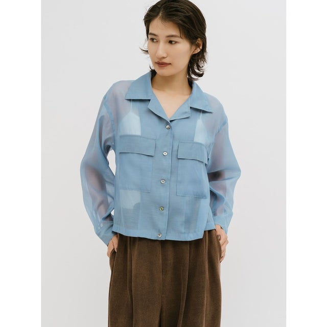 for Ladies オープンカラーシアーシャツ （サックス(color30)）