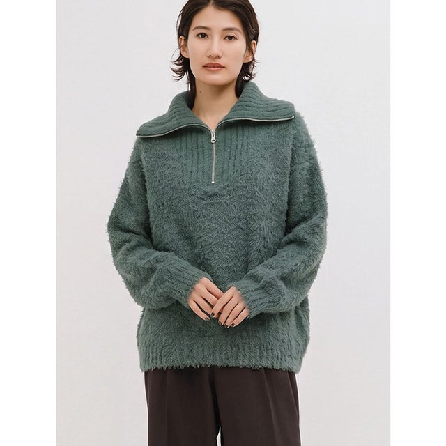 for Ladies クラウドループジップニット （ダークグリーン(color22)）