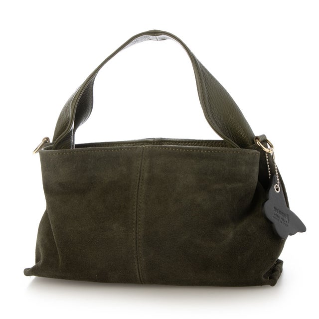 イタリア製本革スエードコンビワンハンドルバッグ （カーキ）