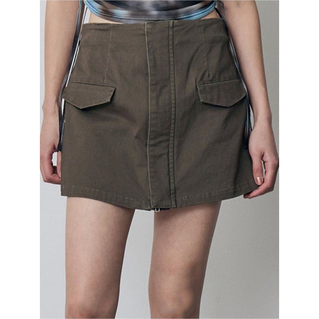フロントZIPドッキングスカートパンツ （カーキ）