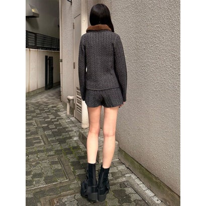 ムルーア MURUA フェイクファーカラーケーブルニット （ブラック）｜詳細画像