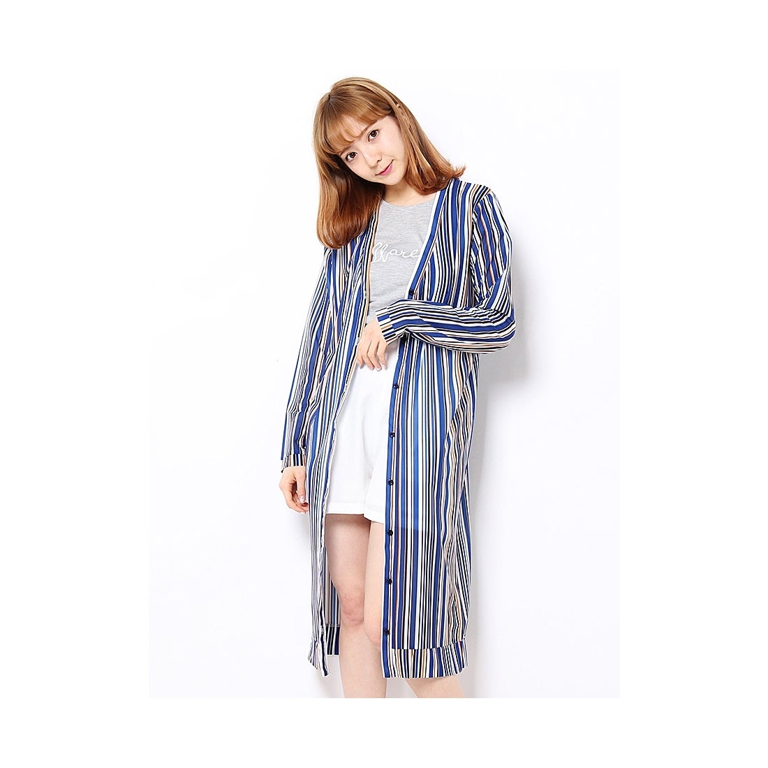 MURUA マルチストライプロングカーディガン ネイビー -靴 