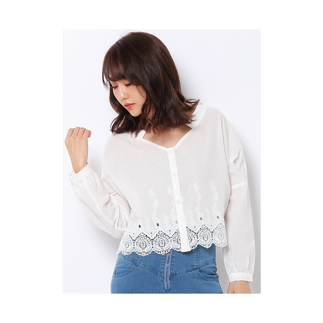 MURUA コットンレースショートシャツ ホワイト -ファッション通販 