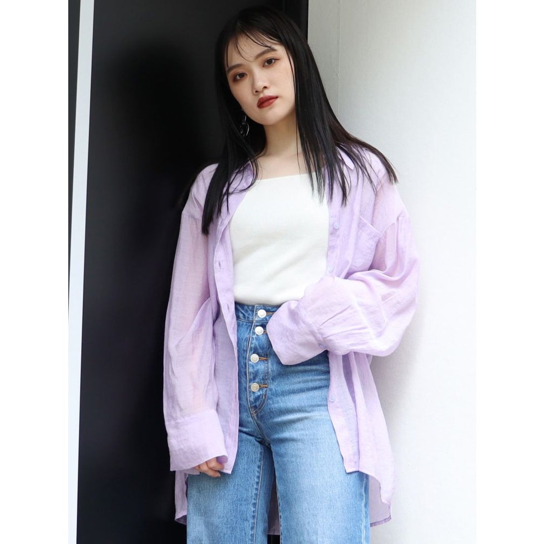 MURUA ニュアンスシアーシャツ（パープル） -ファッション通販 FASHION 