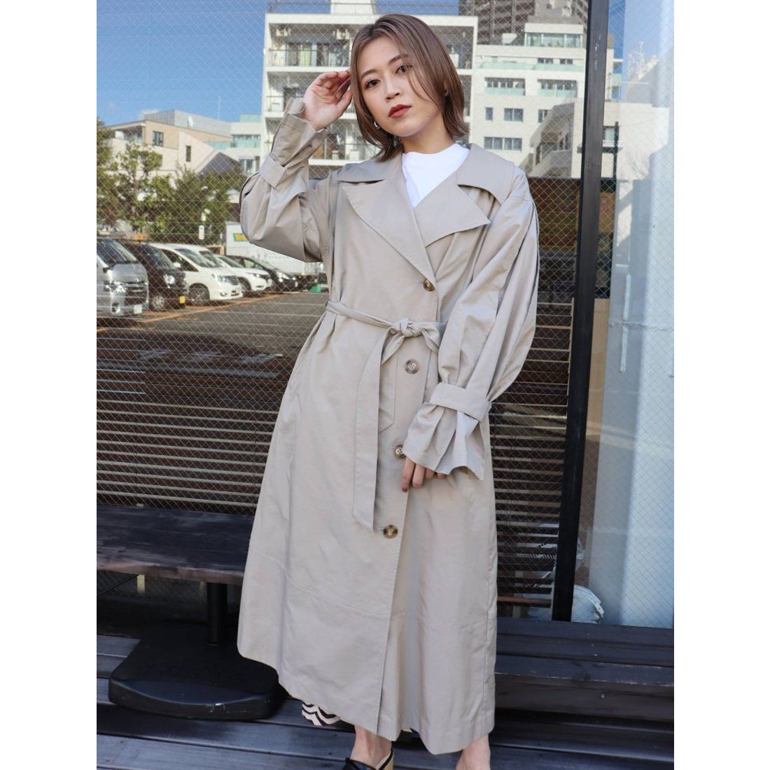 MURUA タックスリーブシャンブレートレンチコート（ベージュ