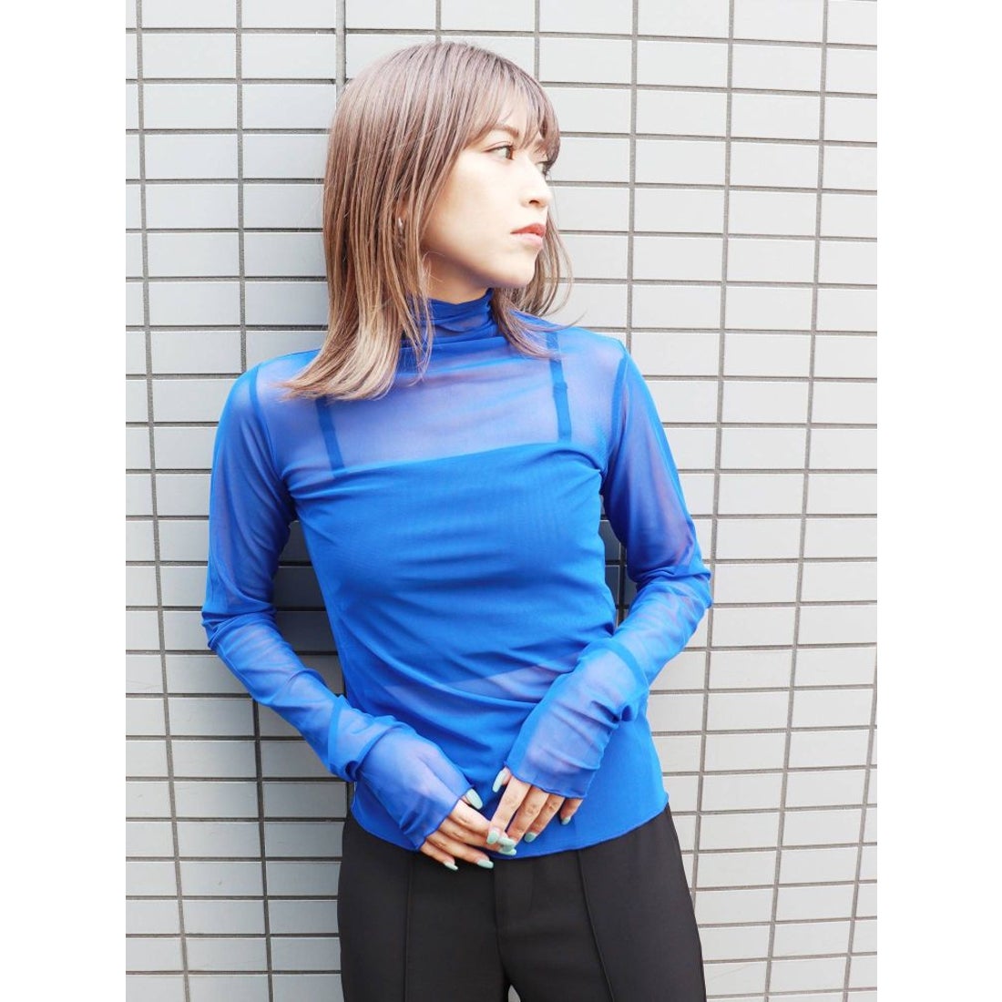 MURUA シアーハイネックトップス（ブルー） -靴＆ファッション通販