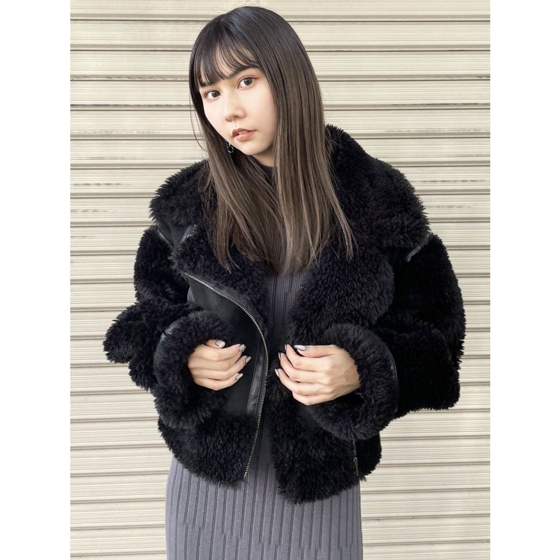 MURUA ボアスリーブフェイクムートン（アイボリー） -ファッション通販 