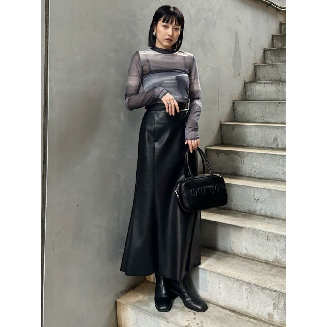 ムルーア MURUA フェイクレザーボストンバッグ （ブラック 