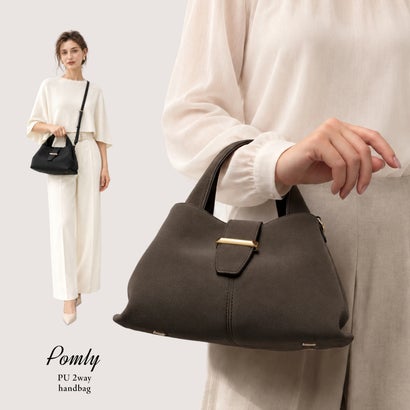 Pomly（ポムリ） レディース ハンドバッグ 2way ショルダーバッグ 斜め掛け 肩掛け 手持ち小さめ 軽量 （モカグレー）｜詳細画像