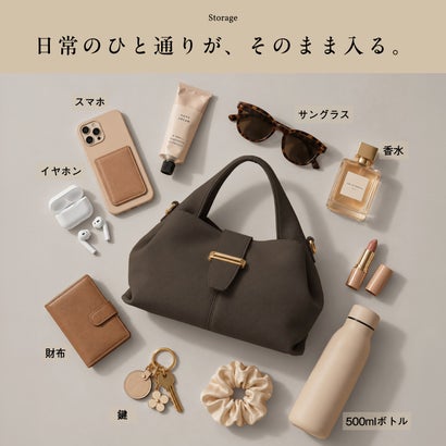 Pomly（ポムリ） レディース ハンドバッグ 2way ショルダーバッグ 斜め掛け 肩掛け 手持ち小さめ 軽量 （グレージュ）｜詳細画像