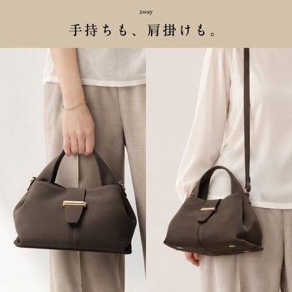 Pomly（ポムリ） レディース ハンドバッグ 2way ショルダーバッグ 斜め掛け 肩掛け 手持ち小さめ 軽量 （グレージュ）｜詳細画像