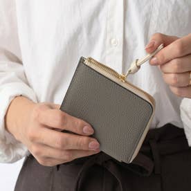 シュリンクレザー シボ革 L字ファスナー コンパクト ミニ 二つ折り財布 （チャコールグレー）