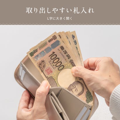 キルティング 牛革 ラウンドファスナー スキミング防止 ミニ コンパクト 二つ折り財布 （ブラウン）｜詳細画像