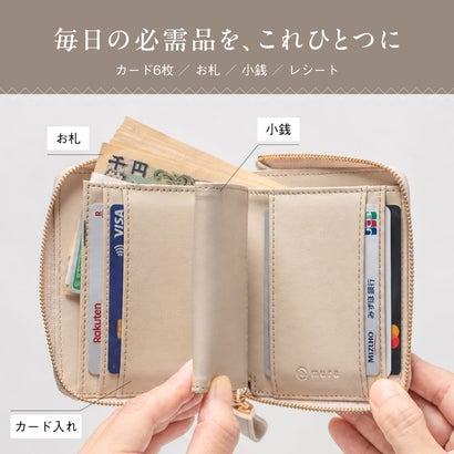 キルティング 牛革 ラウンドファスナー スキミング防止 ミニ コンパクト 二つ折り財布 （ブラック）｜詳細画像