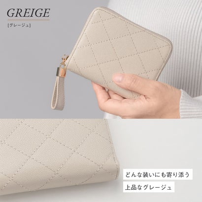 キルティング 牛革 ラウンドファスナー スキミング防止 ミニ コンパクト 二つ折り財布 （ブラック）｜詳細画像