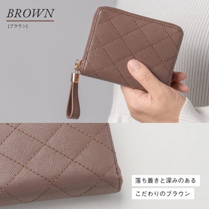 キルティング 牛革 ラウンドファスナー スキミング防止 ミニ コンパクト 二つ折り財布 （ブラック）｜詳細画像