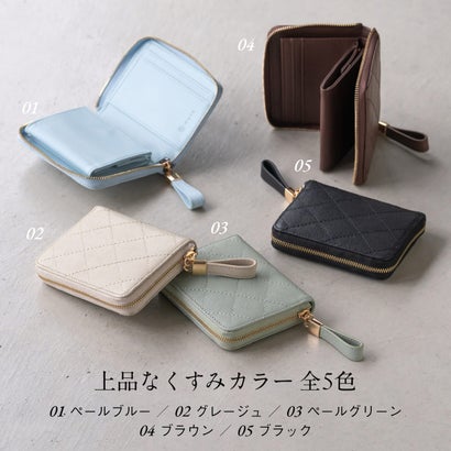 キルティング 牛革 ラウンドファスナー スキミング防止 ミニ コンパクト 二つ折り財布 （ブラック）｜詳細画像