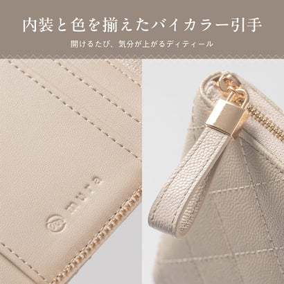 キルティング 牛革 ラウンドファスナー スキミング防止 ミニ コンパクト 二つ折り財布 （ブラック）｜詳細画像