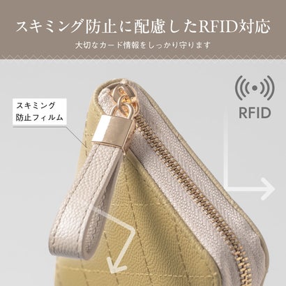 キルティング 牛革 ラウンドファスナー スキミング防止 ミニ コンパクト 二つ折り財布 （ブラック）｜詳細画像
