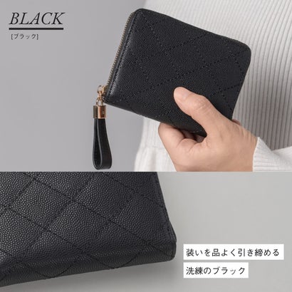 キルティング 牛革 ラウンドファスナー スキミング防止 ミニ コンパクト 二つ折り財布 （ペールグリーン）｜詳細画像