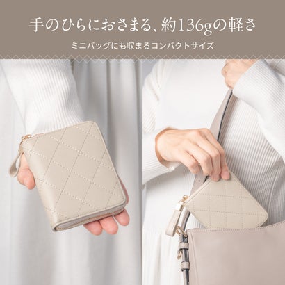 キルティング 牛革 ラウンドファスナー スキミング防止 ミニ コンパクト 二つ折り財布 （ペールブルー）｜詳細画像
