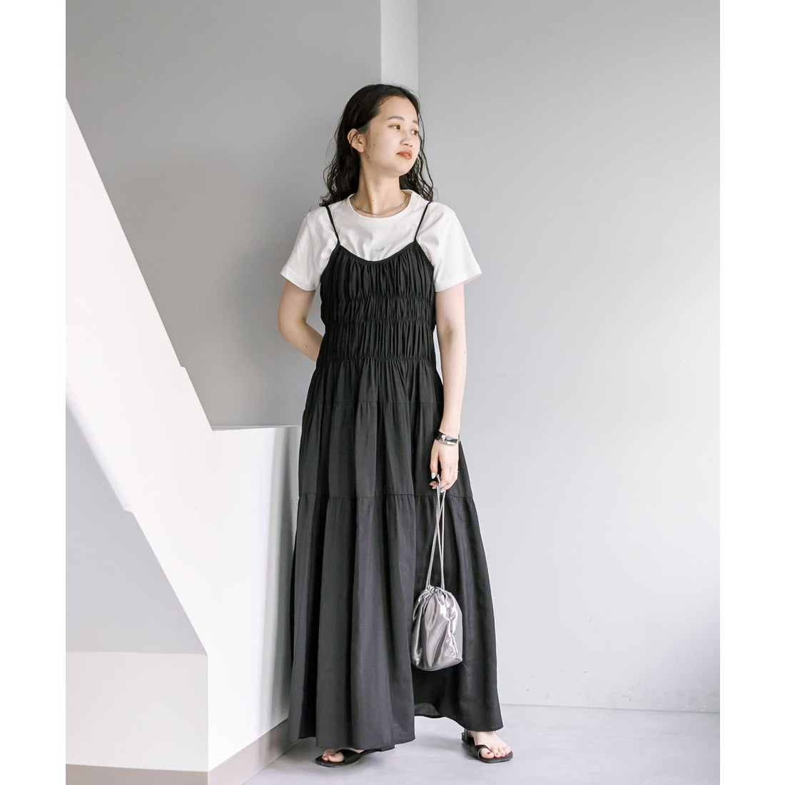 ミスティック mystic シャーリングキャミワンピース （BLK