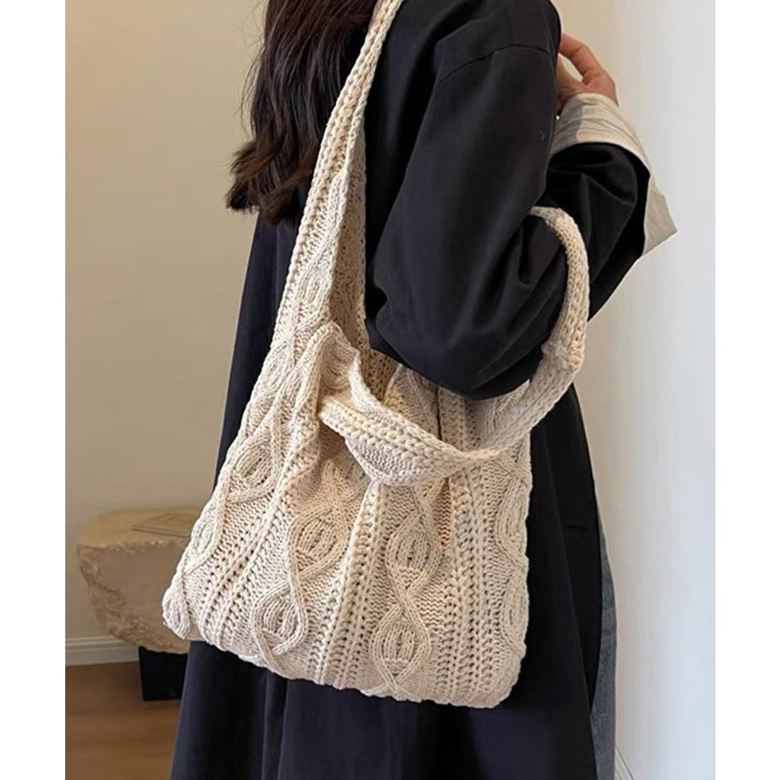ショップニコニコ ShopNikoNiko ケーブル編み ニット トートバッグ 