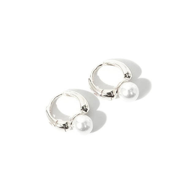 ピアス 金属アレルギー対応 フープピアス つけっぱなし パール 18k シンプル パーティー 女性 大人 彼女 誕生日 プレゼント （シルバー）