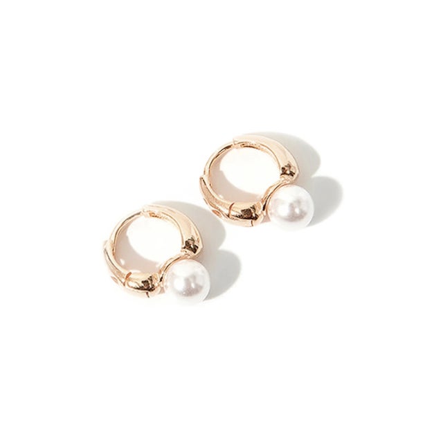 ピアス 金属アレルギー対応 フープピアス つけっぱなし パール 18k シンプル パーティー 女性 大人 彼女 誕生日 プレゼント （シャンパンゴールド）