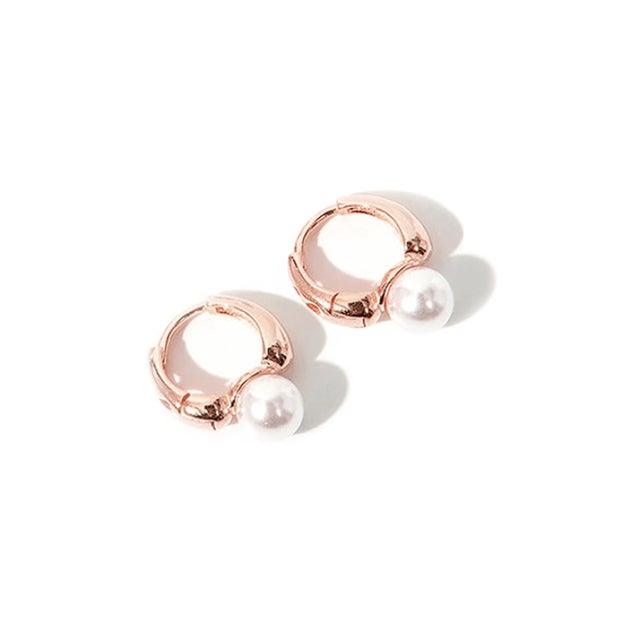 ピアス 金属アレルギー対応 フープピアス つけっぱなし パール 18k シンプル パーティー 女性 大人 彼女 誕生日 プレゼント （ピンクゴールド）