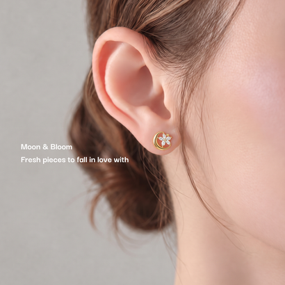 Moon & Bloomピアス【S925ポスト / 金属アレルギー対応】 （シルバー）｜詳細画像