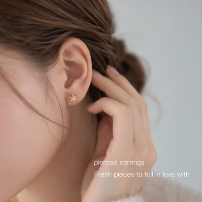 スノーヴェールピアス【S999ポスト / 金属アレルギー対応】 （ゴールド）｜詳細画像