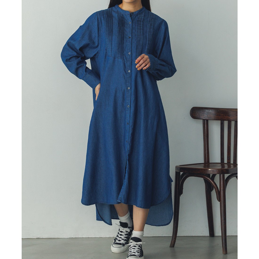 ノイア Noia ピンタックデニムワンピース （ブルー） - ファッション 