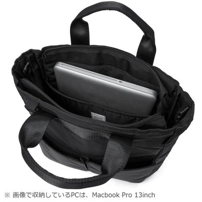 トートバッグ メンズ レディース ファスナー付き 撥水 カジュアル ブランド ショルダー 縦型 ナイロン ビジネス 通勤 14インチ PC収納 旅行 ポーチ付き Nested tote N26005 （ブラック）｜詳細画像