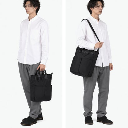 トートバッグ メンズ レディース ファスナー付き 撥水 カジュアル ブランド ショルダー 縦型 ナイロン ビジネス 通勤 14インチ PC収納 旅行 ポーチ付き Nested tote N26005 （ブラック）｜詳細画像