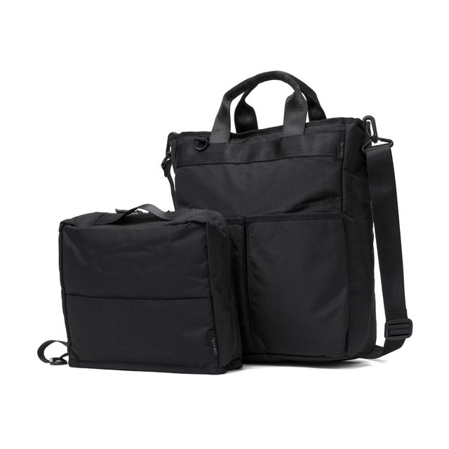 トートバッグ メンズ レディース ファスナー付き 撥水 カジュアル ブランド ショルダー 縦型 ナイロン ビジネス 通勤 14インチ PC収納 旅行 ポーチ付き Nested tote N26005 （ブラック）