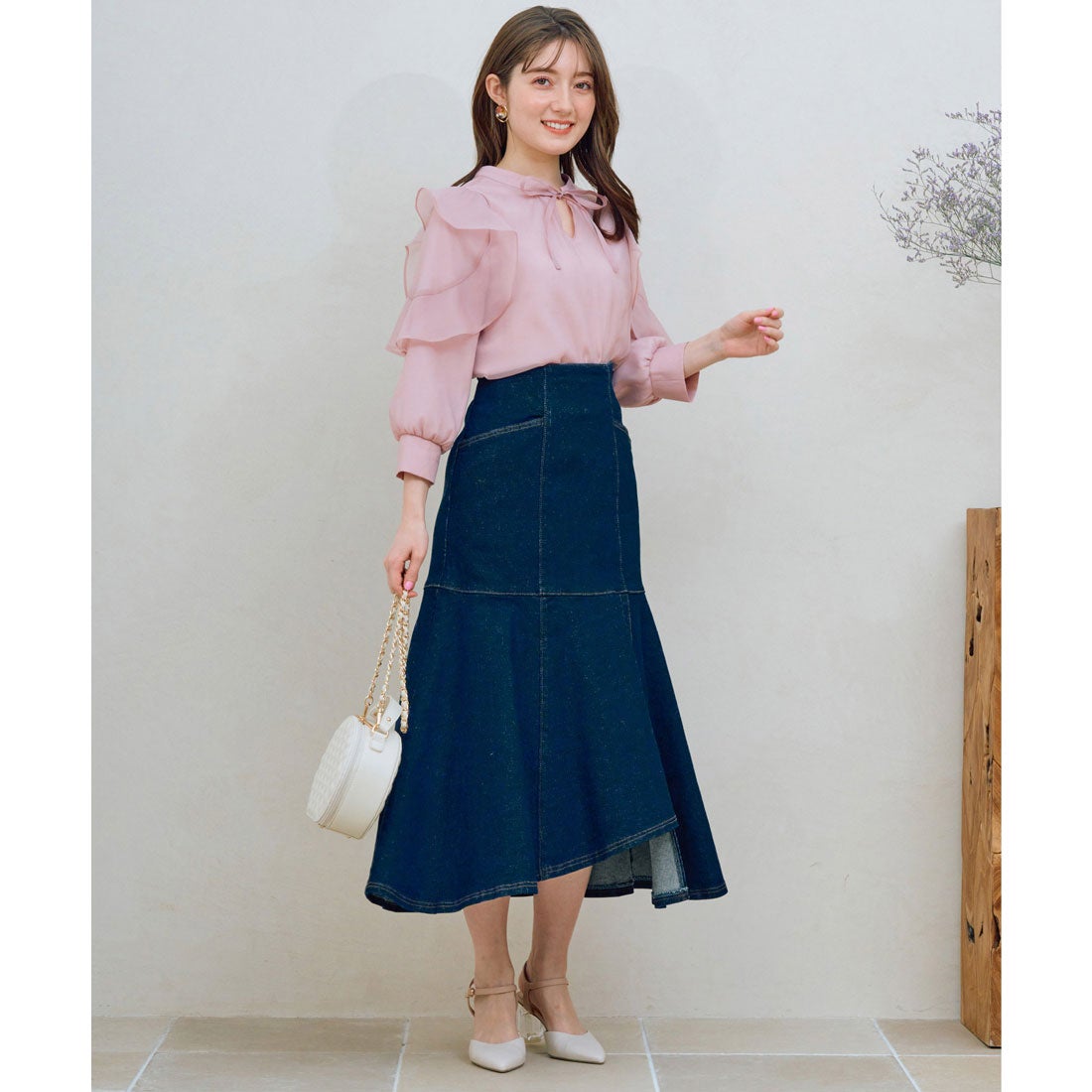 [新品·未使用·タグ付き]NOELA 　フリルスリーブニット 半袖トップス ノエラ NOELA フリルスリーブブラウス （ピンク） -ファッション通販