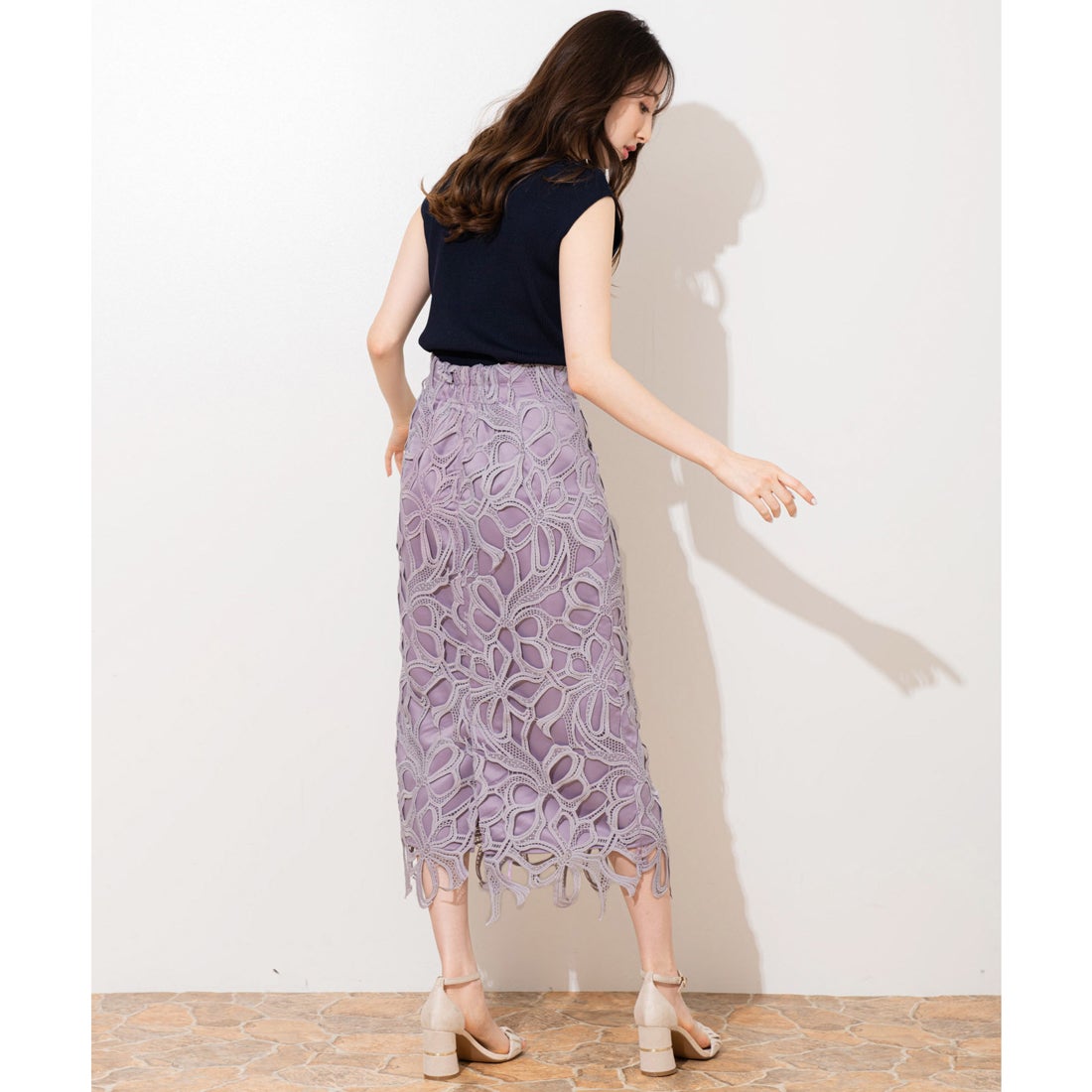 定価1.4万 フォンセ ラベンダー リボン スカート - ひざ丈スカート