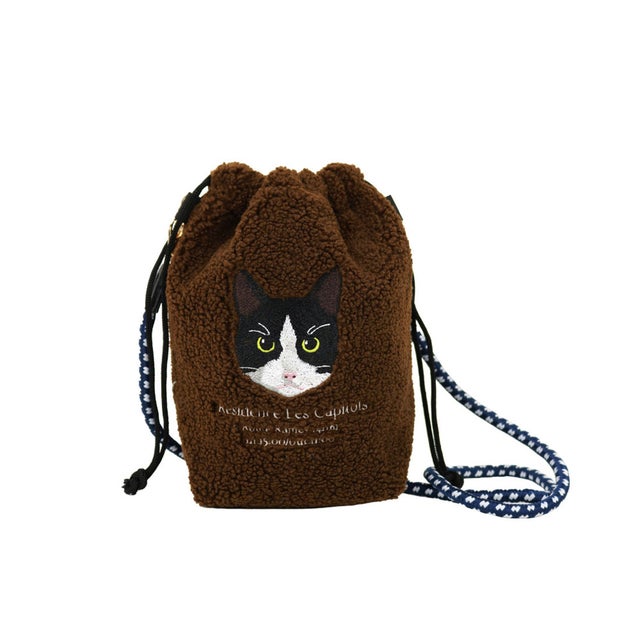 アニマルボア刺繍コードショルダー （ハチワレ）