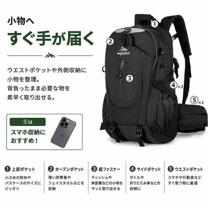 登山バッグ 大容量 バックパック （ライトグレー）｜詳細画像