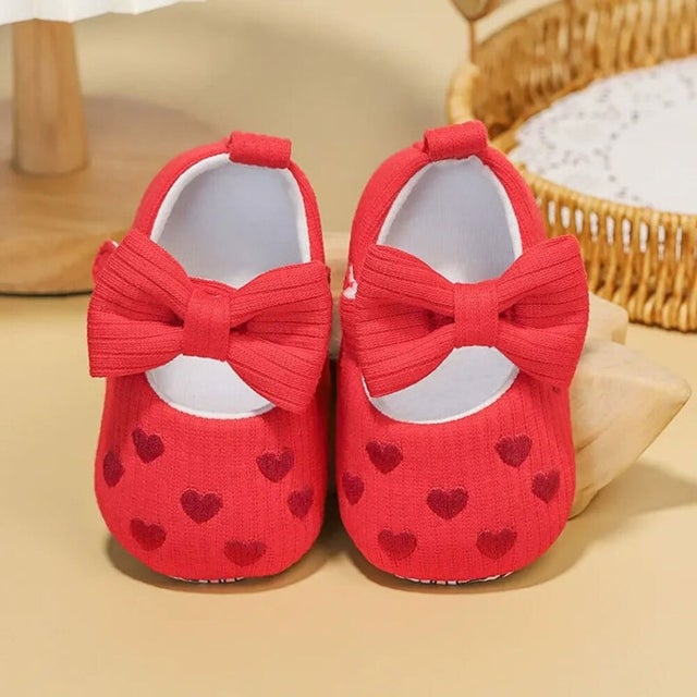 ベビーシューズ リボン 赤ちゃん （レッド）