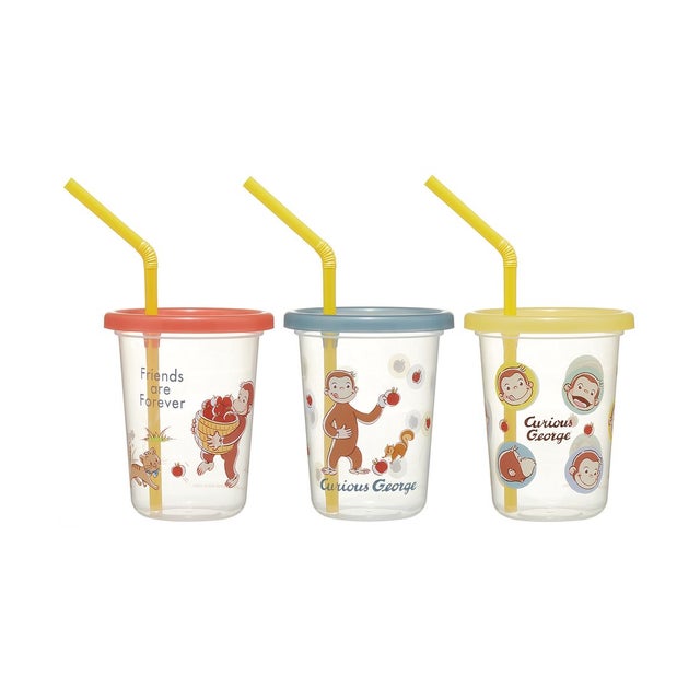 ストロー付タンブラー3個 230ml SIH2ST （おさるのジョージ）