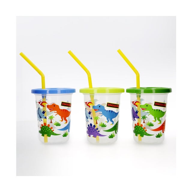 ストロー付タンブラー3個 230ml SIH2ST （ディノサウルス）