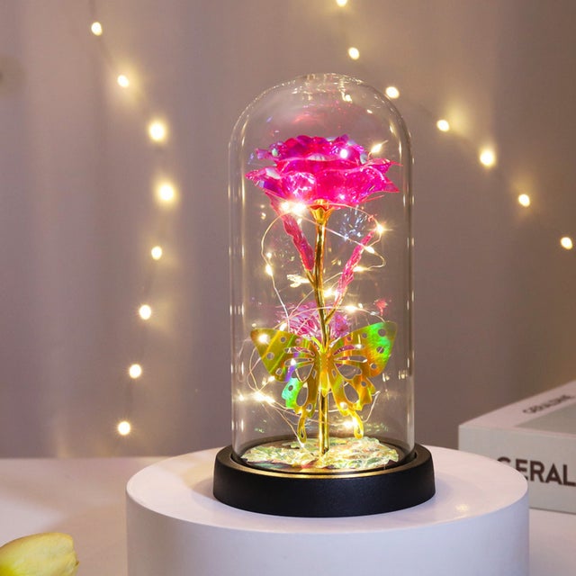 ガラスドーム 飾り おしゃれ LED付き【返品不可商品】 （ピンク）