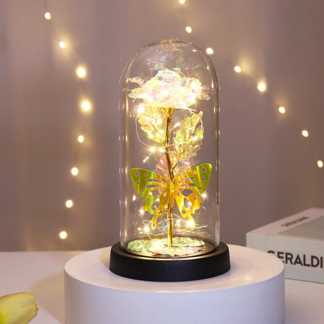 ガラスドーム 飾り おしゃれ LED付き【返品不可商品】 （ゴールド）