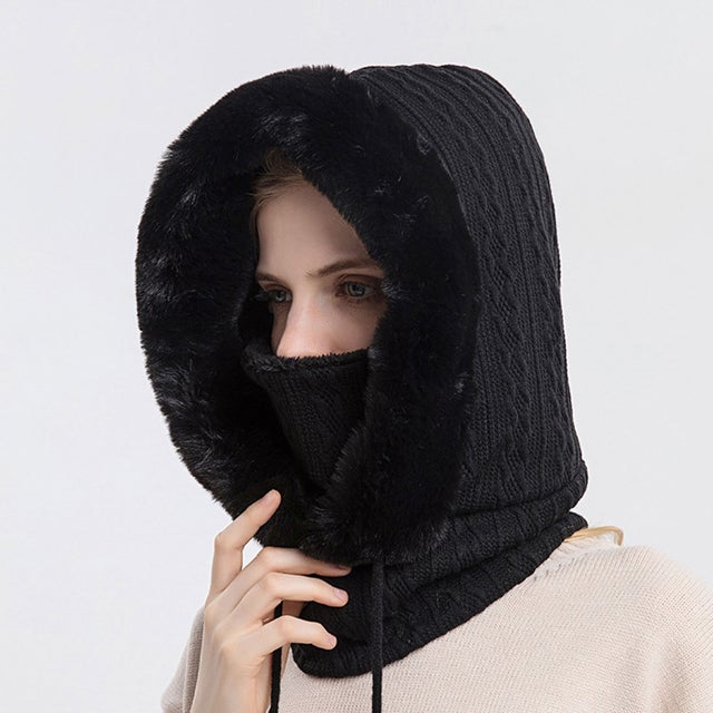 バラクラバ ニット ネックウォーマー 男女兼用 裏ボア 防寒【返品不可商品】 （ブラック）