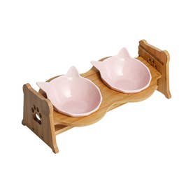 猫用食器 食器台 お皿2枚 （ピンク）