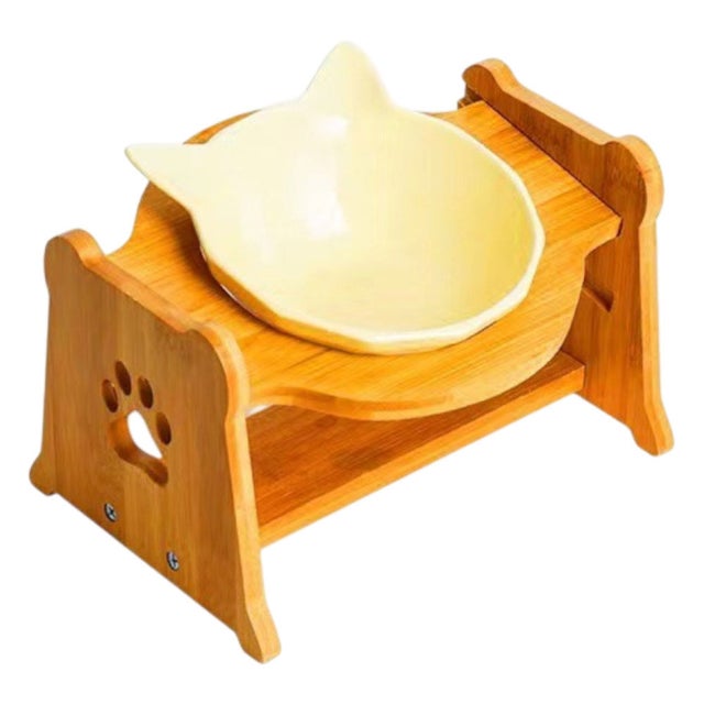 猫用食器 食器台 お皿1枚 （イエロー）