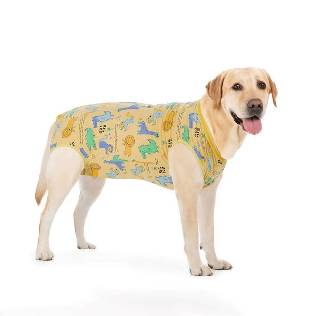 犬 術後服 傷舐め防止 中型犬 大型犬 ストレッチ （イエロー）